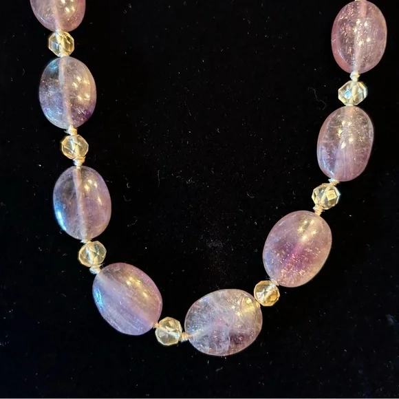 RARE HIGH QUALITY Ametrine Citrine Hand Knotted Vintage Necklace
